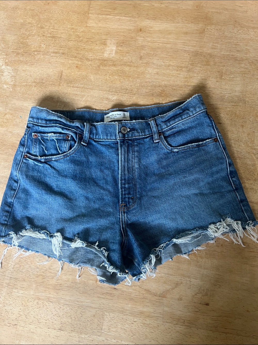 Abercrombie & Fitch Distressed High-Rise Denim Shorts - Blue